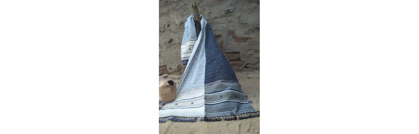 Kutch hand weaving Cotton Stole - Light and Dark blue 
